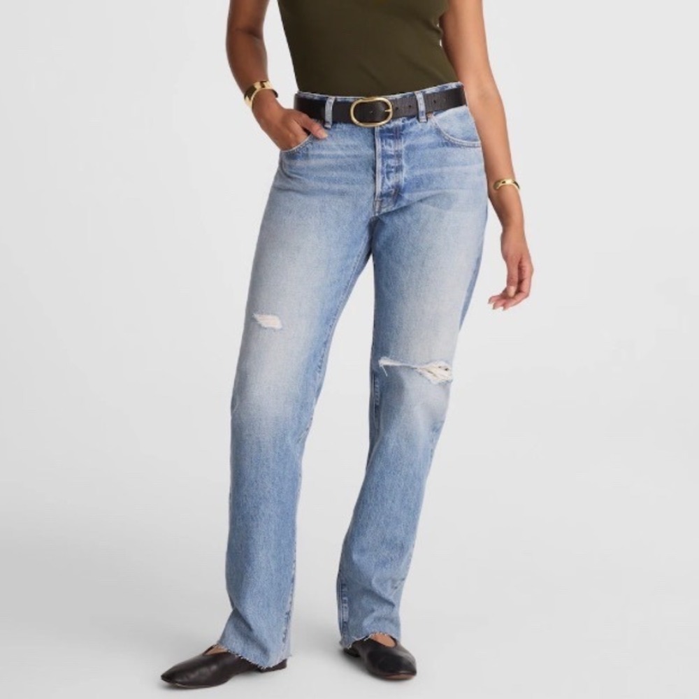 Madewell The Curvy Dean Easy‎ Straight Jeans Light Wash Distressed Knee 29 NWT